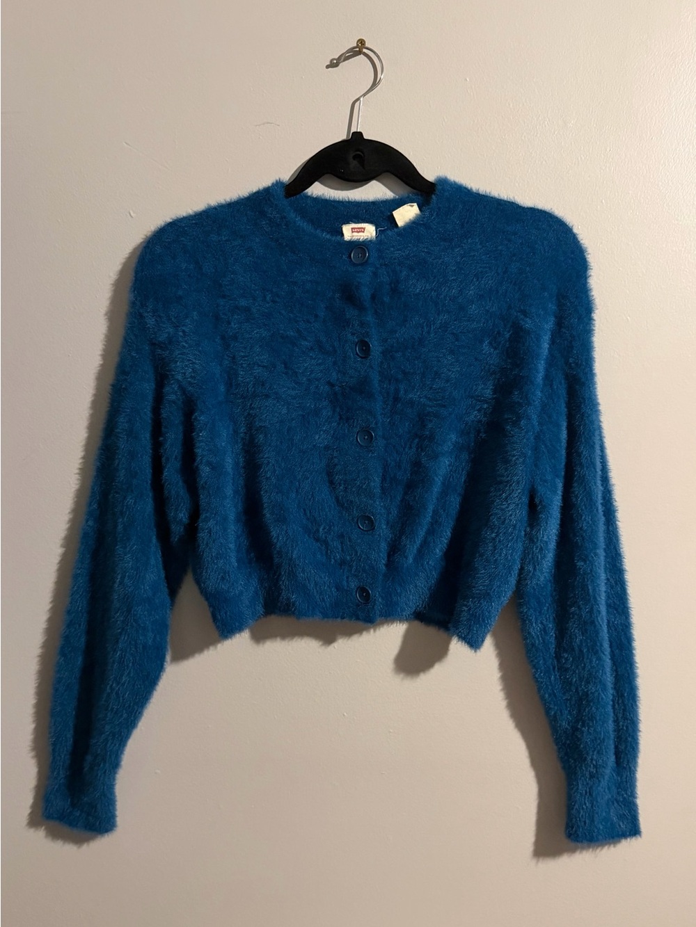 Levi's Blue Fuzzy Cropped Cardigan Sweater XS
Soft Button Front Cozy